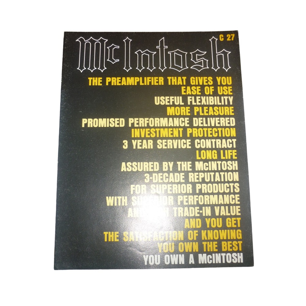 Vintage McIntosh C27 Stereo Preamplifier Original Sales Brochure Spec Sheet
